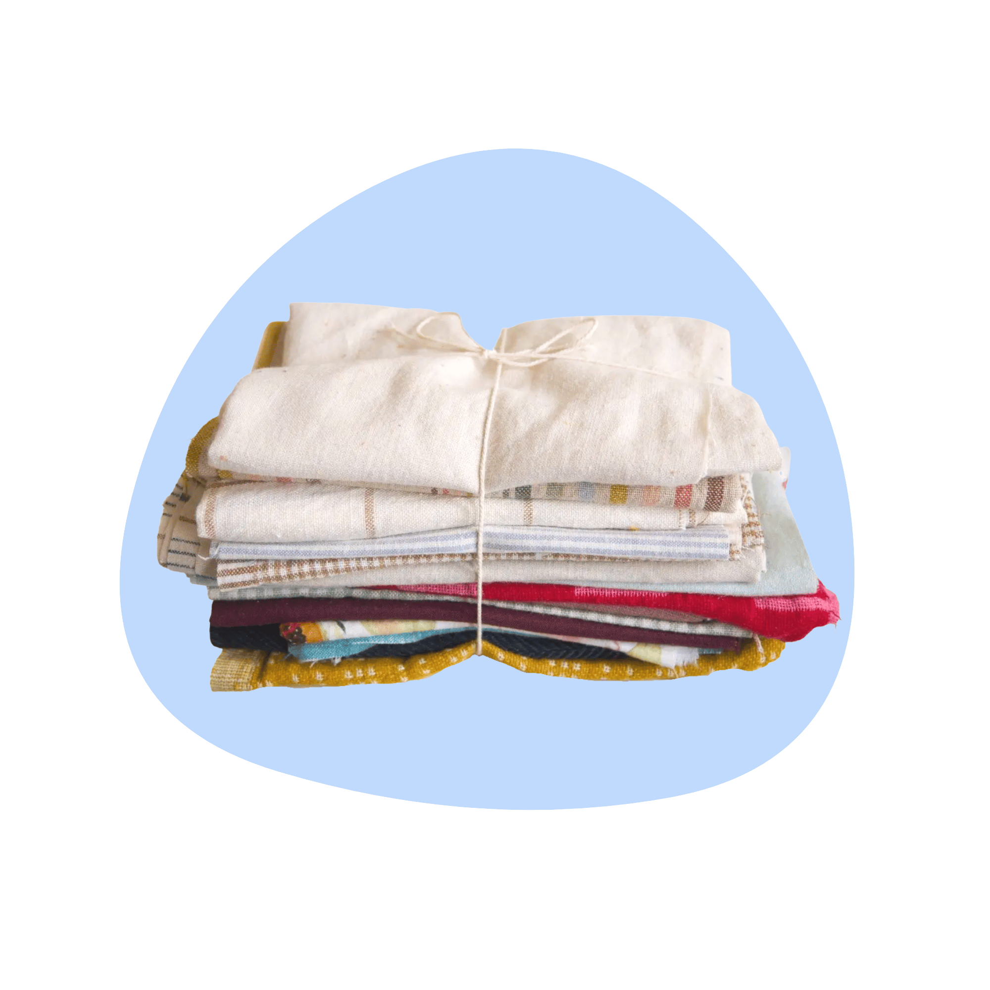 A tied-up scrap bundle on a blue background