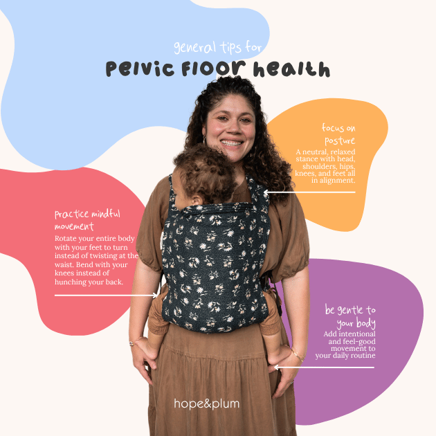 Infographic about how to support pelvic floor health while babywearing