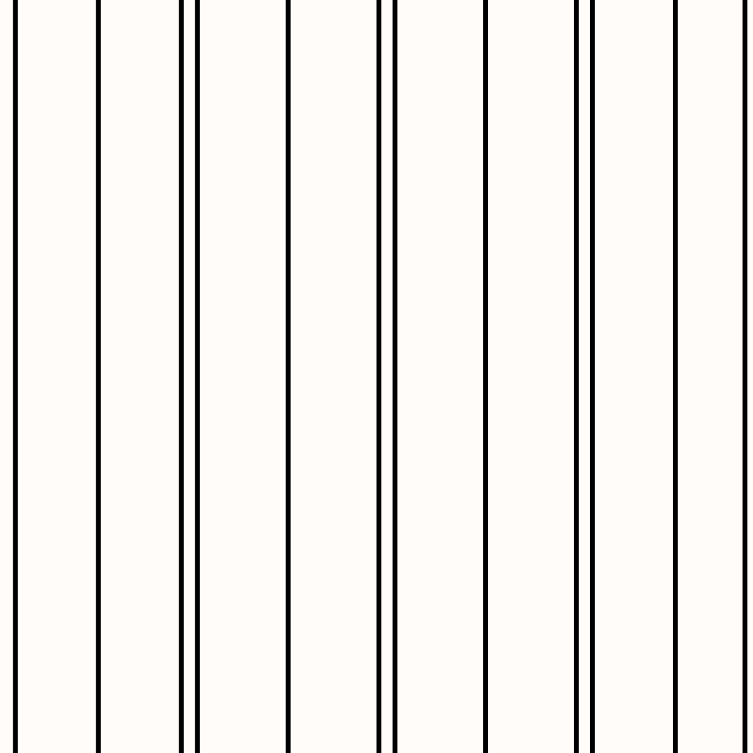 A minimalist fabric print of irregularly spaced thin black vertical pinstripes on a clean white background. The lines vary slightly in spacing — some grouped close together in pairs or trios, others standing alone with wider gaps — creating a casual, hand-drawn rhythm. Sharp and graphic but relaxed. Versatile and modern, like a sketched tally or rustic ticking stripe.