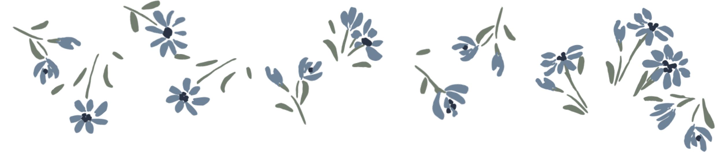 Decorative border of blue flowers on a white background